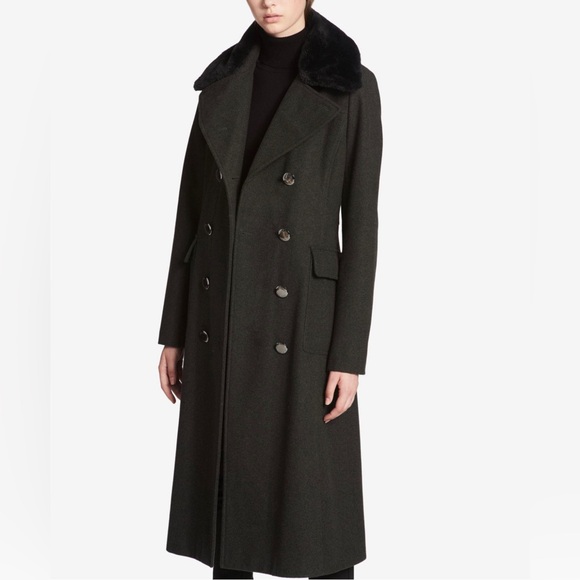 🌸NEW Calvin Klein Women’s Wool & Faux fur Collar Maxi Trench Coat Sz 6 NWT. - Picture 3 of 16